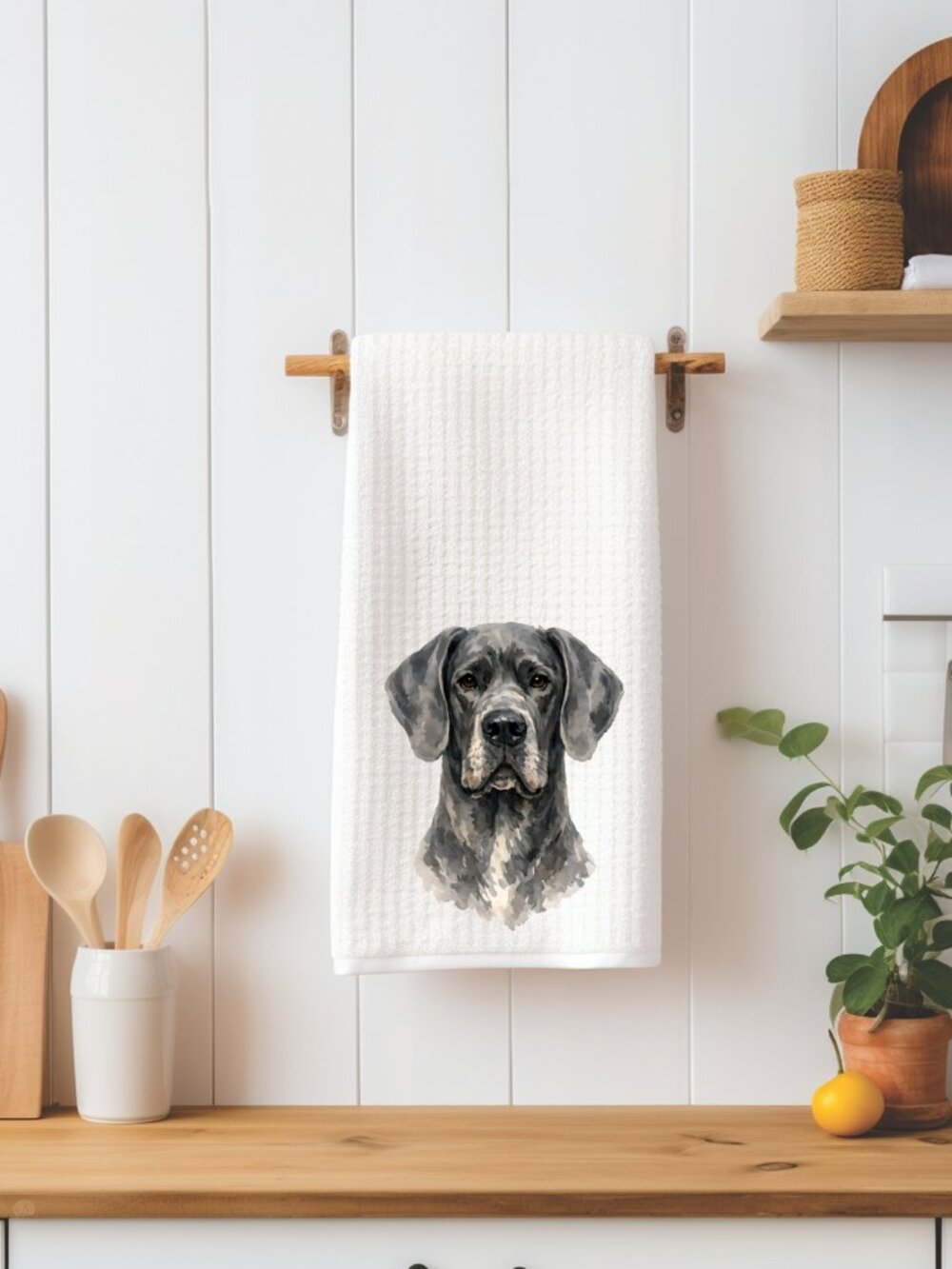 Grey Great Dane Dog Waffle Weave Decorative Kitchen Tea Towel